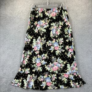 VTG 90s Skirt Sz 14 Cottagecore Feminine Girlcore Floral Modest Midi Ruffle Hem